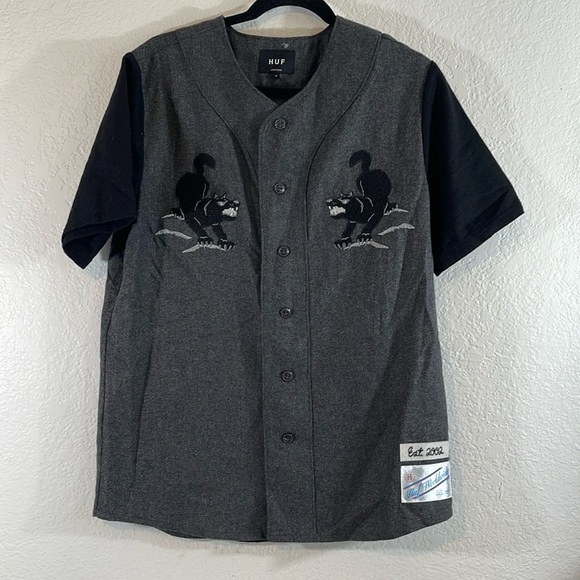 HUF Other - HUF Worldwide Baseball Jersey Size Medium Mens Gray Wool Blend Black Panther
